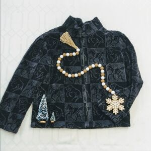 90s Graphic Horse Print Zip Up Fleecey Chore Jacket